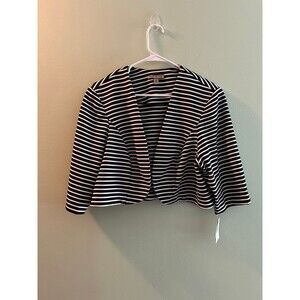 Maya Brooke Blazer Jacket with Shoulder Pads Black and White Striped Size 16W